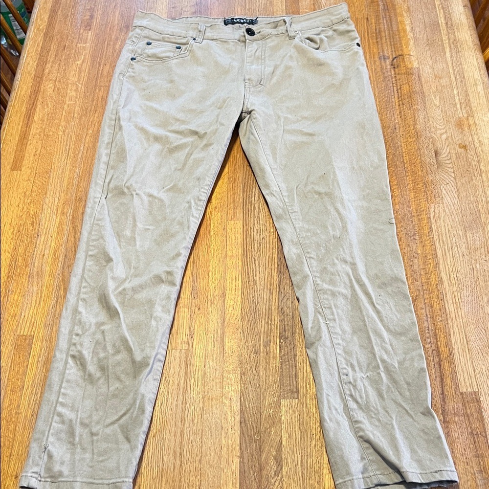 Reset Men 34x30 Khaki Chino Straight Leg Stretch Pocket Button Zip Casual Pants